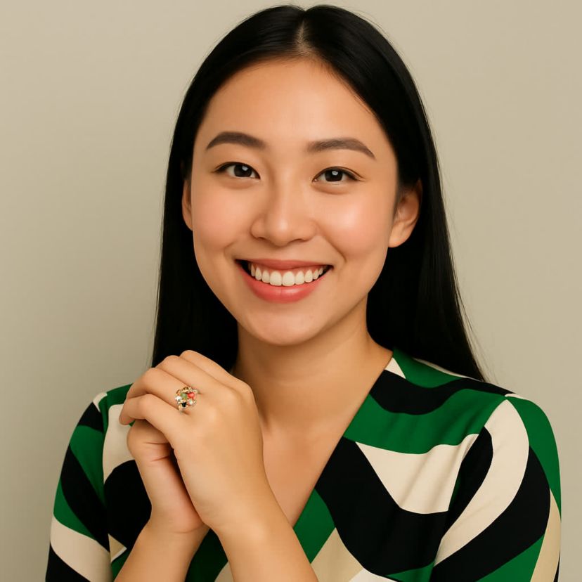 Coral, Opal, Jade, Onyx and Tigers-Eye Cluster Ring in Gold-Plated