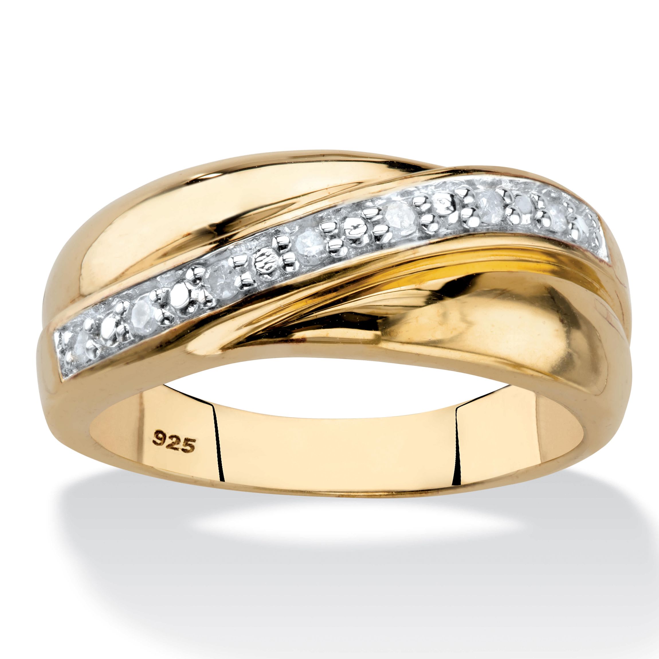 Mens 1/10 TCW Round Diamond Wave Ring in 18k Gold-plated Sterling Silver