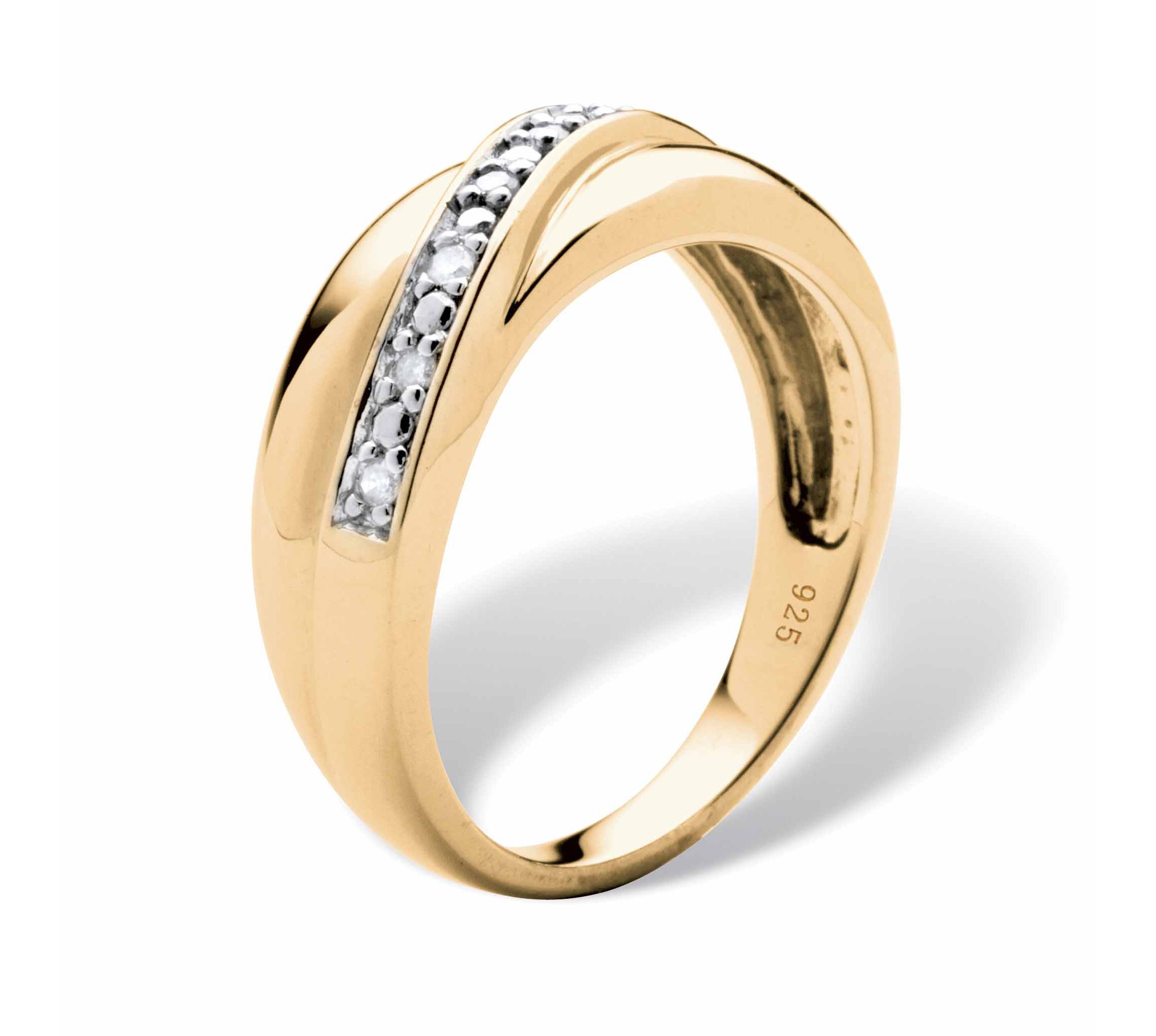 Mens 1/10 TCW Round Diamond Wave Ring in 18k Gold-plated Sterling Silver