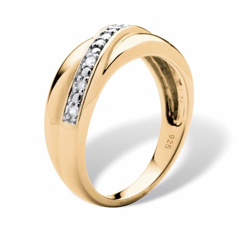 Mens 1/10 TCW Round Diamond Wave Ring in 18k Gold-plated Sterling Silver