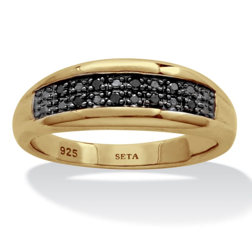 Mens .12 TCW Gold Over Sterling Silver Black Diamond Ring