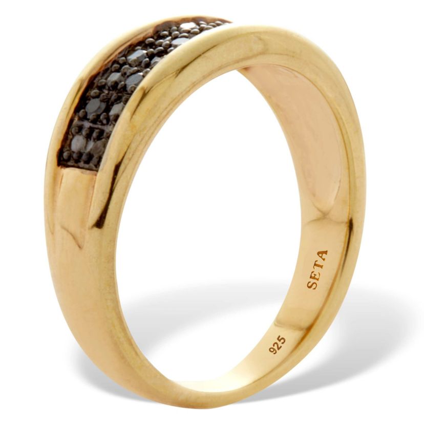Mens .12 TCW Gold Over Sterling Silver Black Diamond Ring