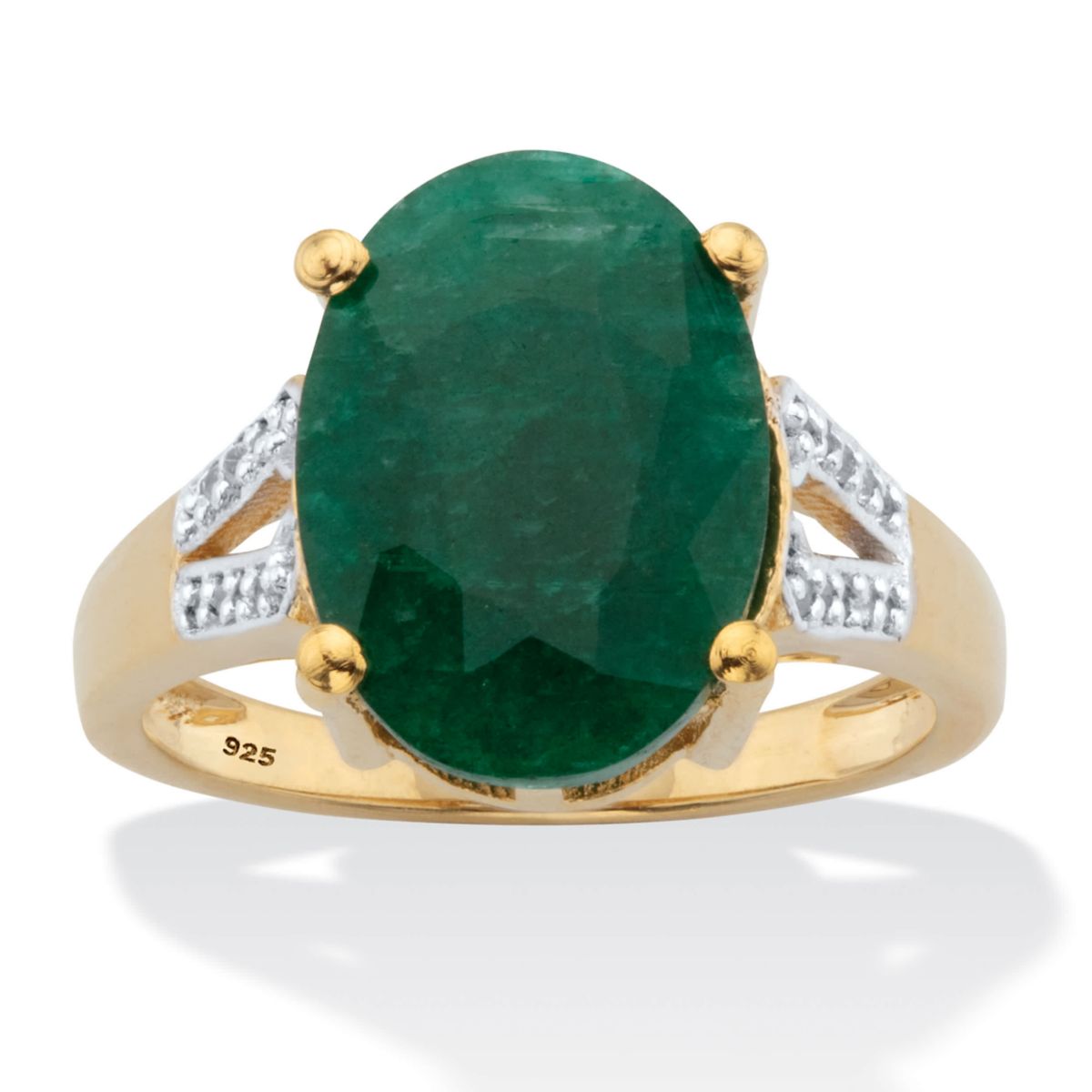8.46 Cttw. Green Emerald and White Topaz Two-Tone Gold-Plated Silver Ring