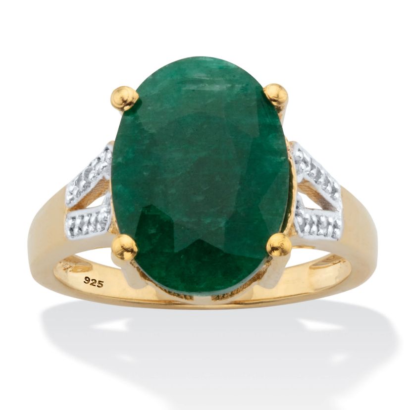 8.46 Cttw. Green Emerald and White Topaz Two-Tone Gold-Plated Silver Ring