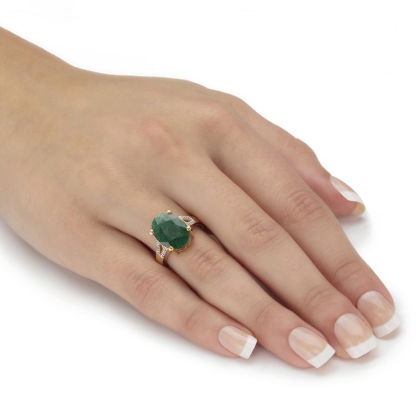 8.46 Cttw. Green Emerald and White Topaz Two-Tone Gold-Plated Silver Ring