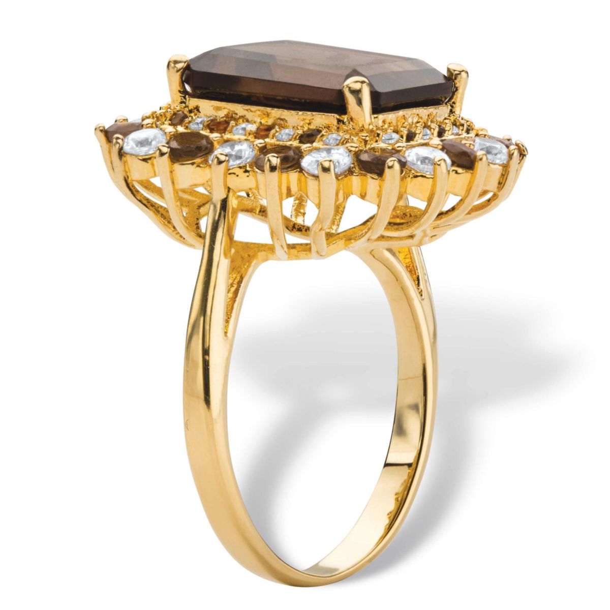 Seta Jewelry 9.80 TCW Emerald-Cut Genuine Smoky Topaz and CZ Gold ...