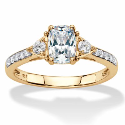 Seta Jewelry Lab Created Cushion-Cut Created White Sapphire 3-Stone Promise Ring 1.70 TCW in 18k Gold-plated Sterling Silver