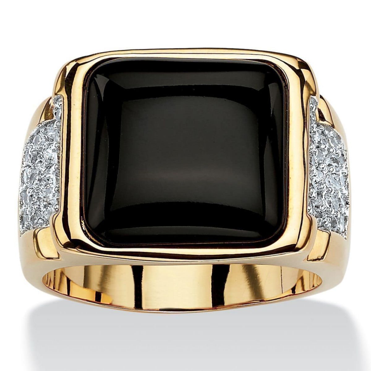 Mens .72 TCW Genuine Black Onyx and CZ Cabochon Ring Yellow Gold-Plated