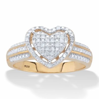 Seta Jewelry Round Diamond Floating Halo Heart Ring 1/7 TCW in 18k Gold-plated Sterling Silver, White