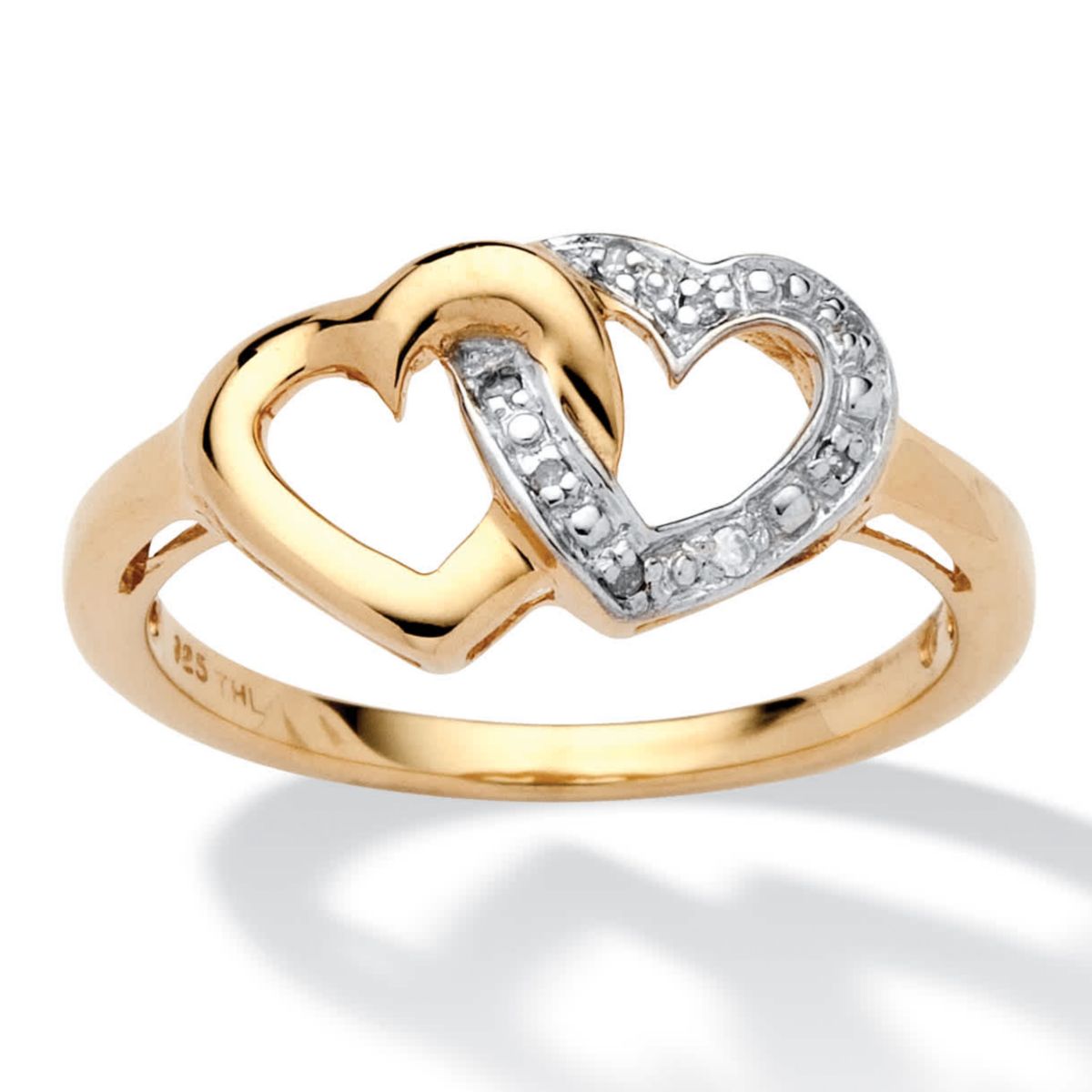 Diamond Accent Interlocking Heart Ring in Gold-Plated Sterling Silver