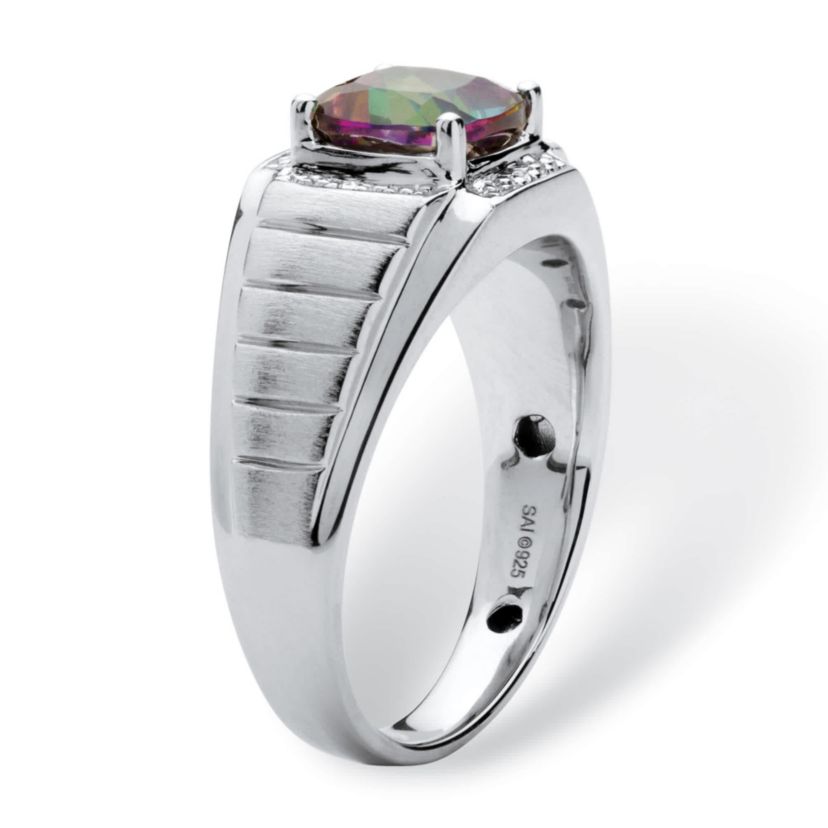 Lab Created Mens 2.72 TCW Fire Topaz and White Sapphire Platinum-plated Silver Ring