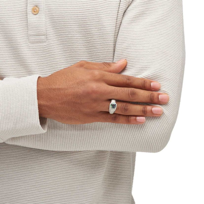 Lab Created Mens 2.72 TCW Fire Topaz and White Sapphire Platinum-plated Silver Ring