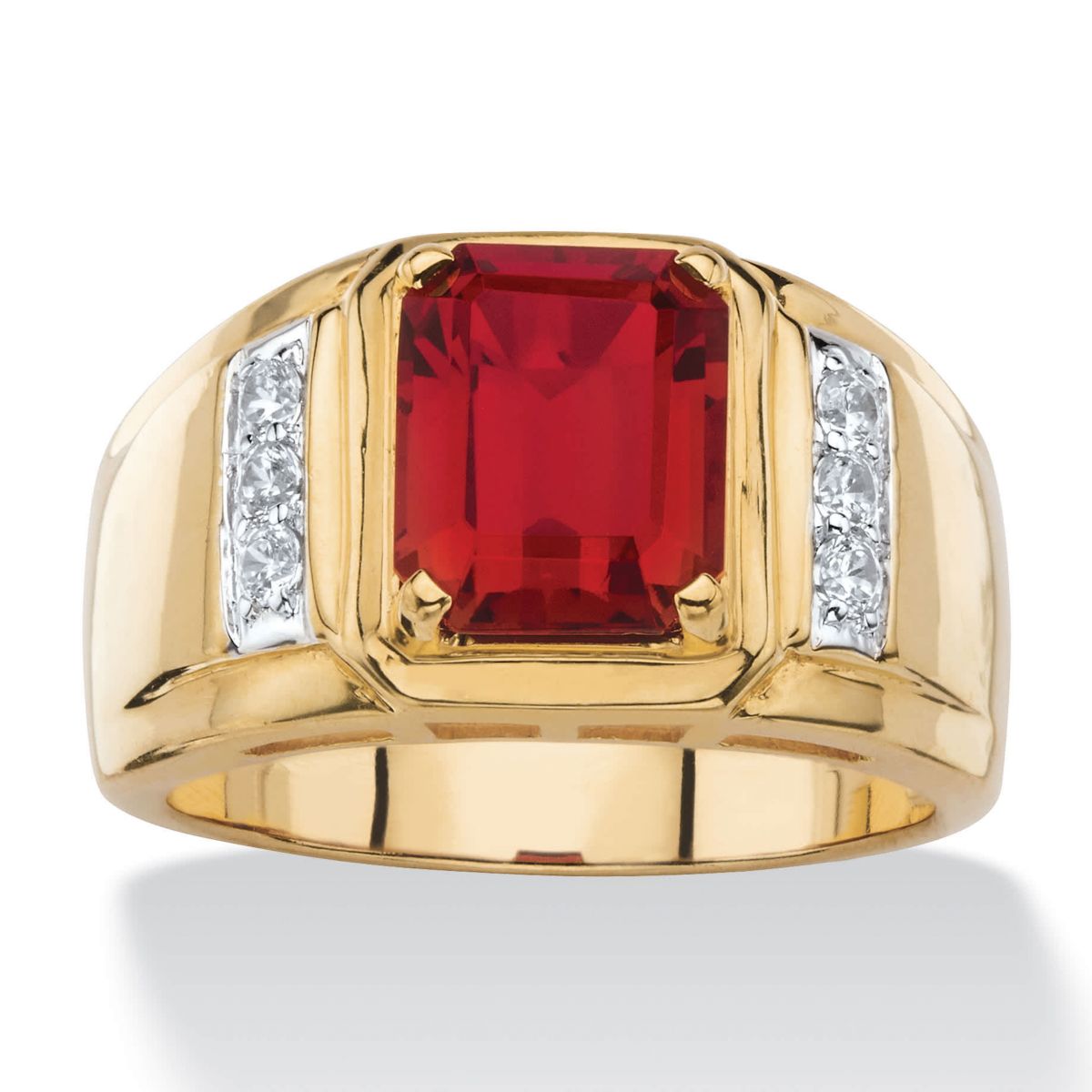 Mens 3.71 TCW Genuine Garnet and Diamond 18k Gold-Plated Ring