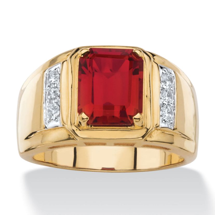 Mens 3.71 TCW Genuine Garnet and Diamond 18k Gold-Plated Ring