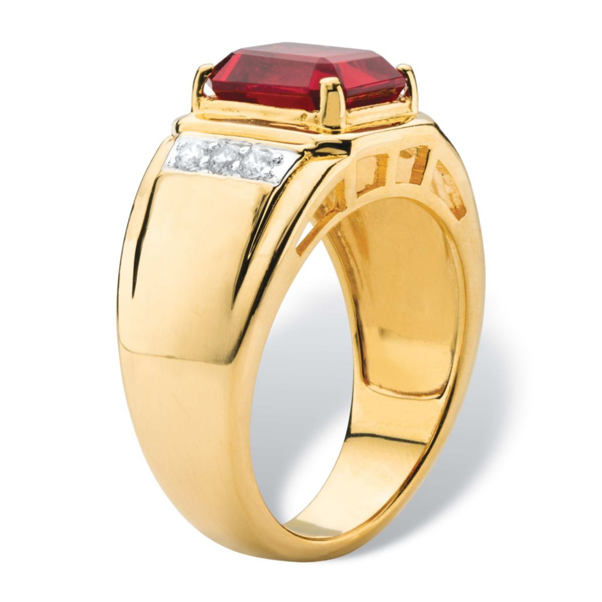 Mens 3.71 TCW Genuine Garnet and Diamond 18k Gold-Plated Ring