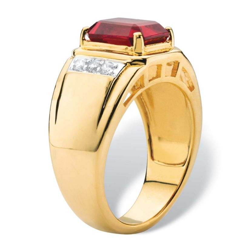 Mens 3.71 TCW Genuine Garnet and Diamond 18k Gold-Plated Ring