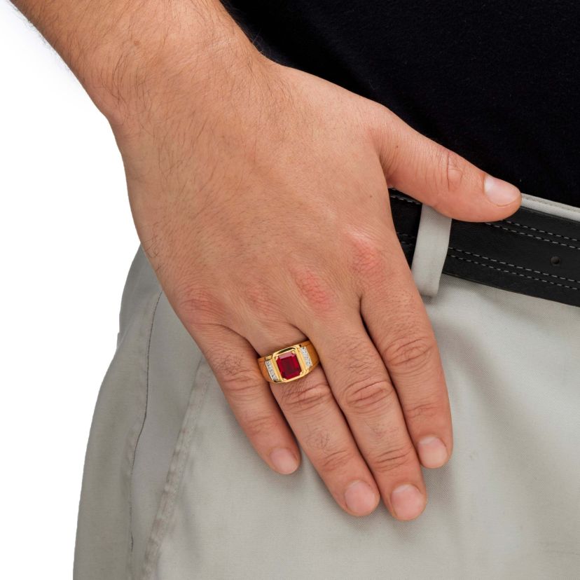 Mens 3.71 TCW Genuine Garnet and Diamond 18k Gold-Plated Ring