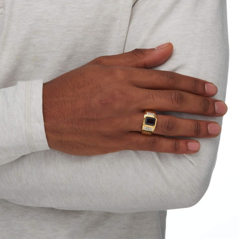 Mens 3.71 TCW Genuine Garnet and Diamond 18k Gold-Plated Ring