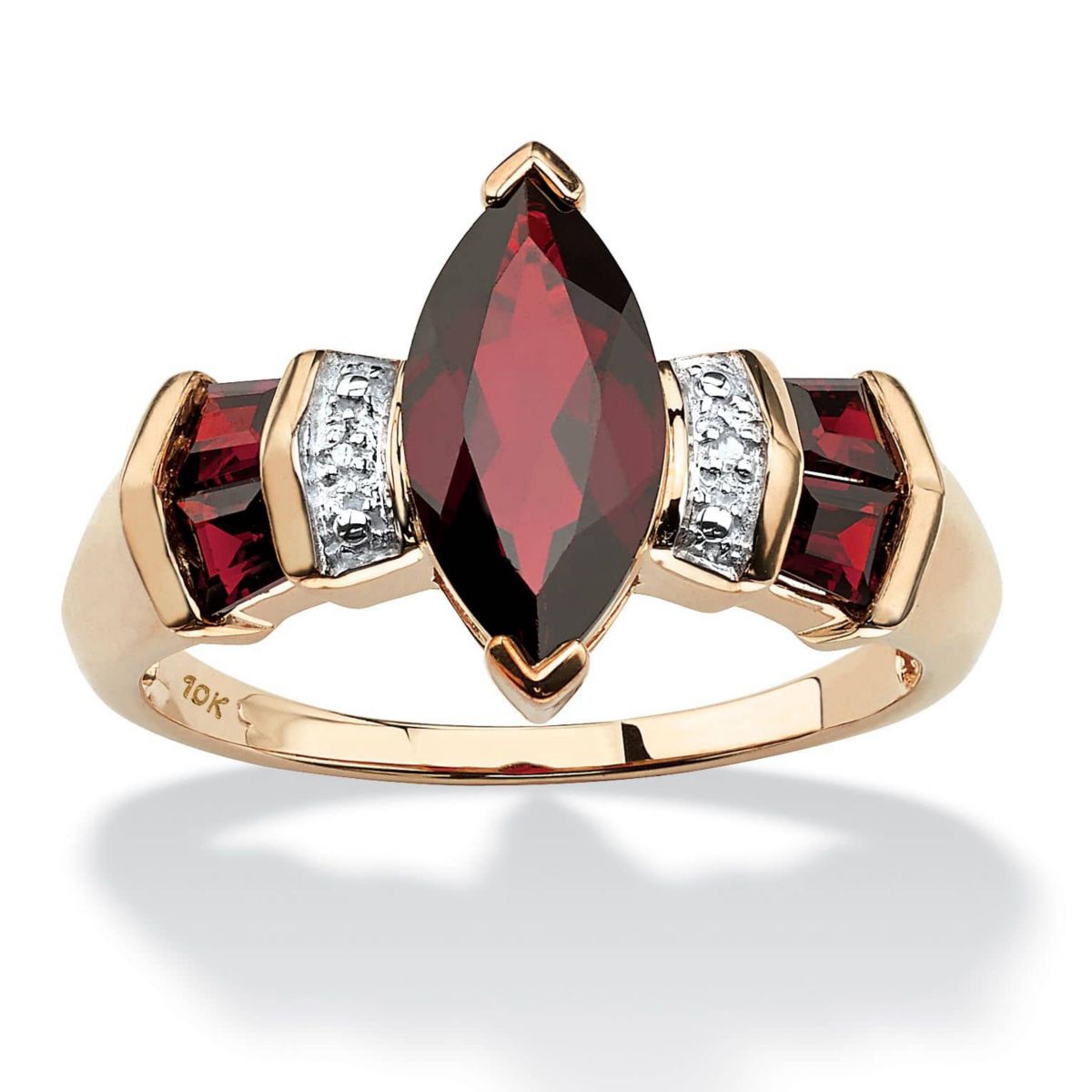 2.85 TCW Marquise-Cut Garnet and Diamond Accent Ring in Solid 10k Gold