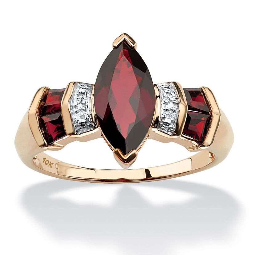 2.85 TCW Marquise-Cut Garnet and Diamond Accent Ring in Solid 10k Gold