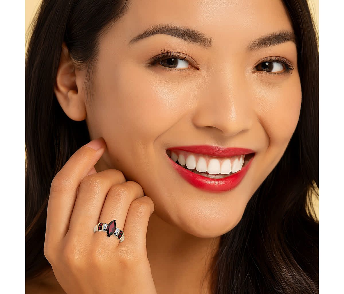 2.85 TCW Marquise-Cut Garnet and Diamond Accent Ring in Solid 10k Gold