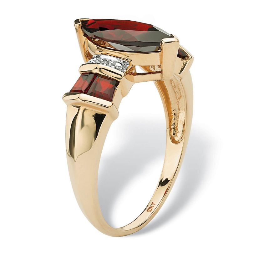 2.85 TCW Marquise-Cut Garnet and Diamond Accent Ring in Solid 10k Gold