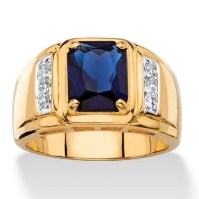 Seta Jewelry Lab Created Men's 2.96 TCW Emerald-Cut Created Blue Sapphire and Genuine Diamond Classic Ring 18k Gold-Plated