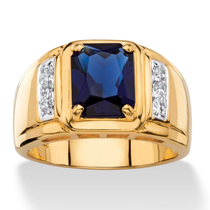 Lab Created Mens 2.96 TCW Blue Sapphire and Diamond 18k Gold-Plated Ring
