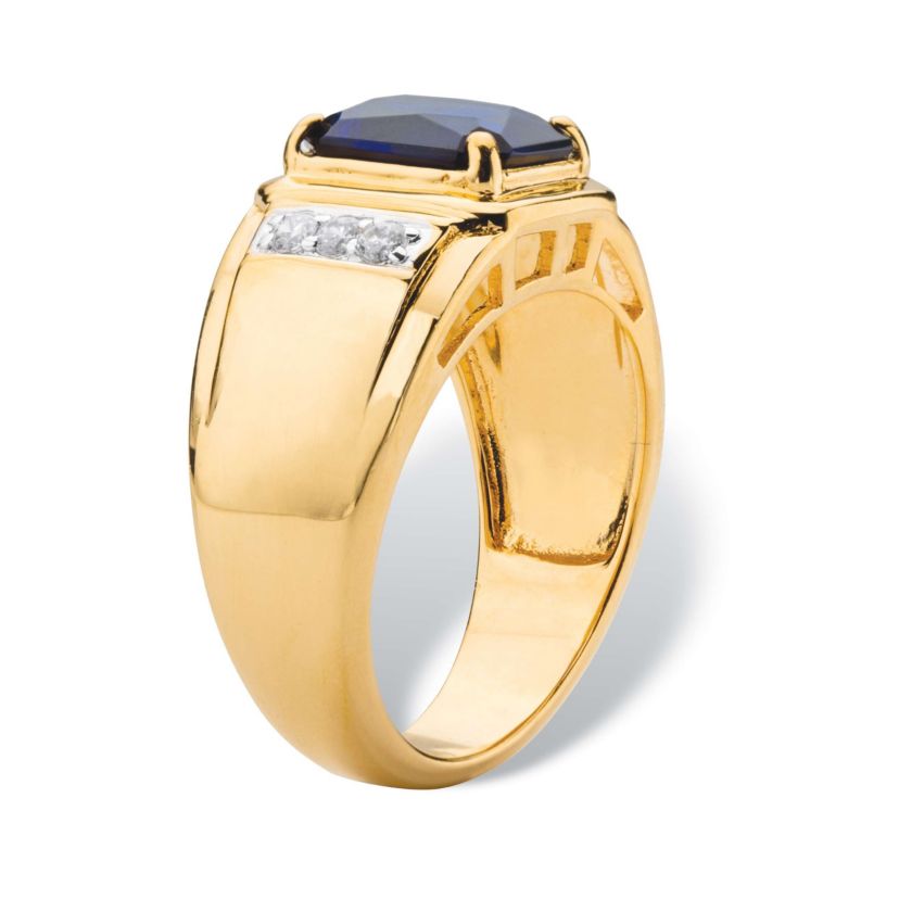 Lab Created Mens 2.96 TCW Blue Sapphire and Diamond 18k Gold-Plated Ring