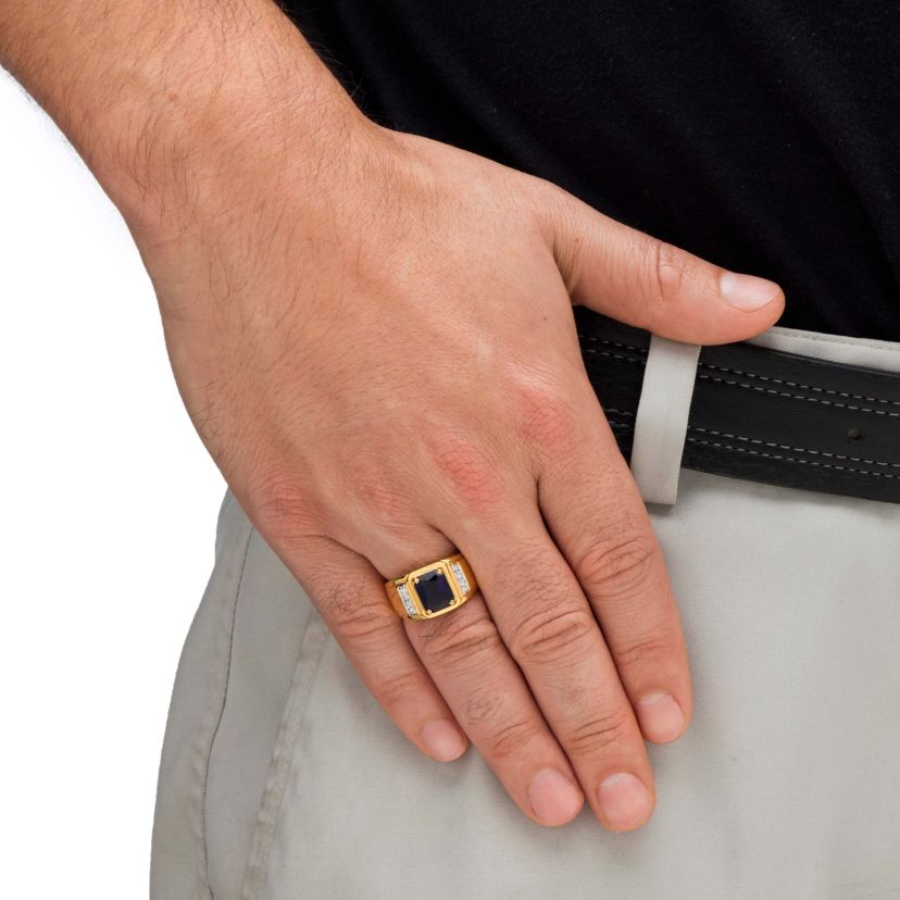 Lab Created Mens 2.96 TCW Blue Sapphire and Diamond 18k Gold-Plated Ring