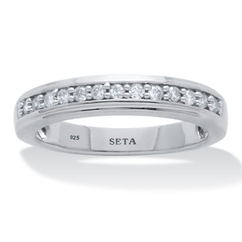 .13 TCW Diamond Sterling Silver Wedding Band Ring
