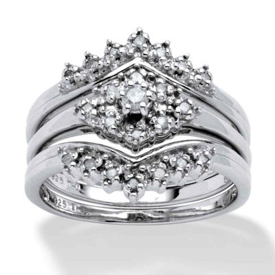 Seta Jewelry 1/5 TCW Round Diamond 3-Piece Bridal Set in Platinum-plated Sterling Silver, White, 7