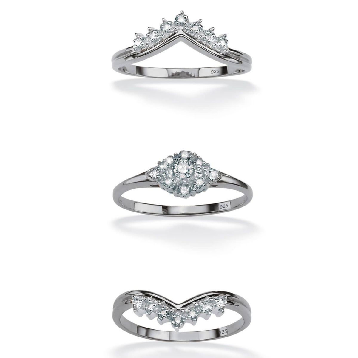 1/5 TCW Round Diamond Bridal 3-Pc. Set Platinum-plated Sterling Silver