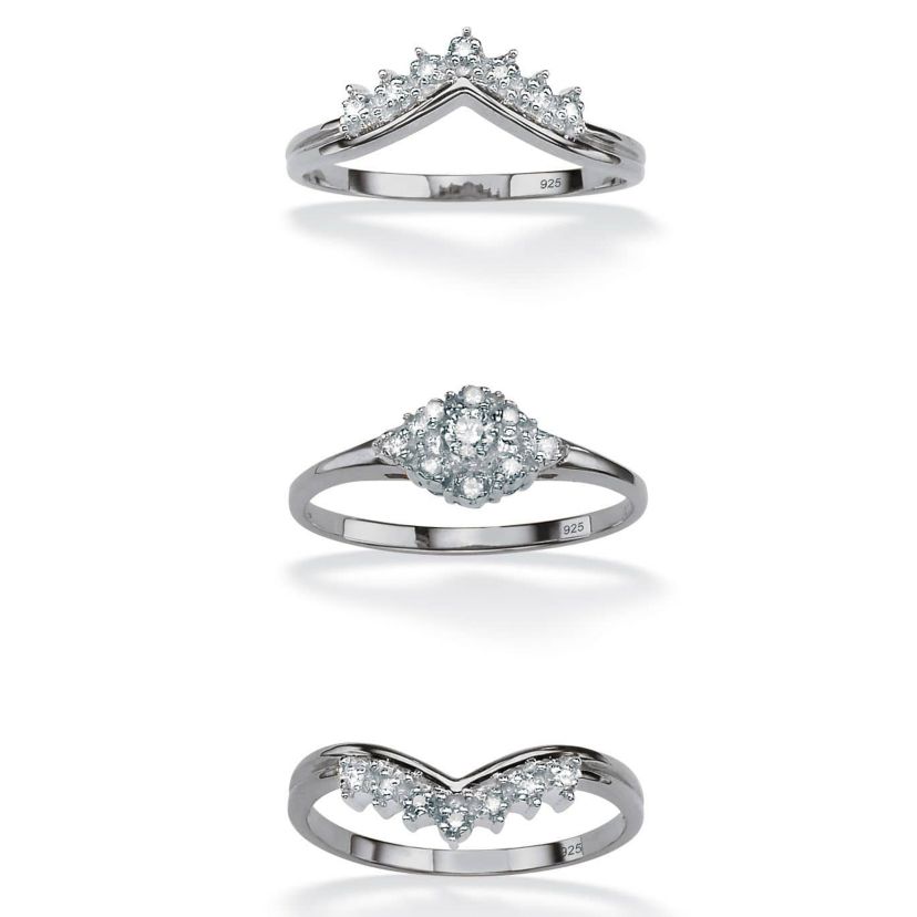 1/5 TCW Round Diamond Bridal 3-Pc. Set Platinum-plated Sterling Silver