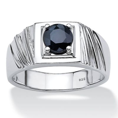 Seta Jewelry Men's 1.41 TCW Round Midnight Blue Genuine Sapphire Sterling Silver Ring