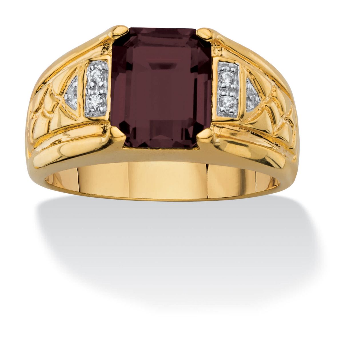 Mens 3.55 TCW Genuine Garnet and Diamond Accent 18k Gold-Plated Etched Ring