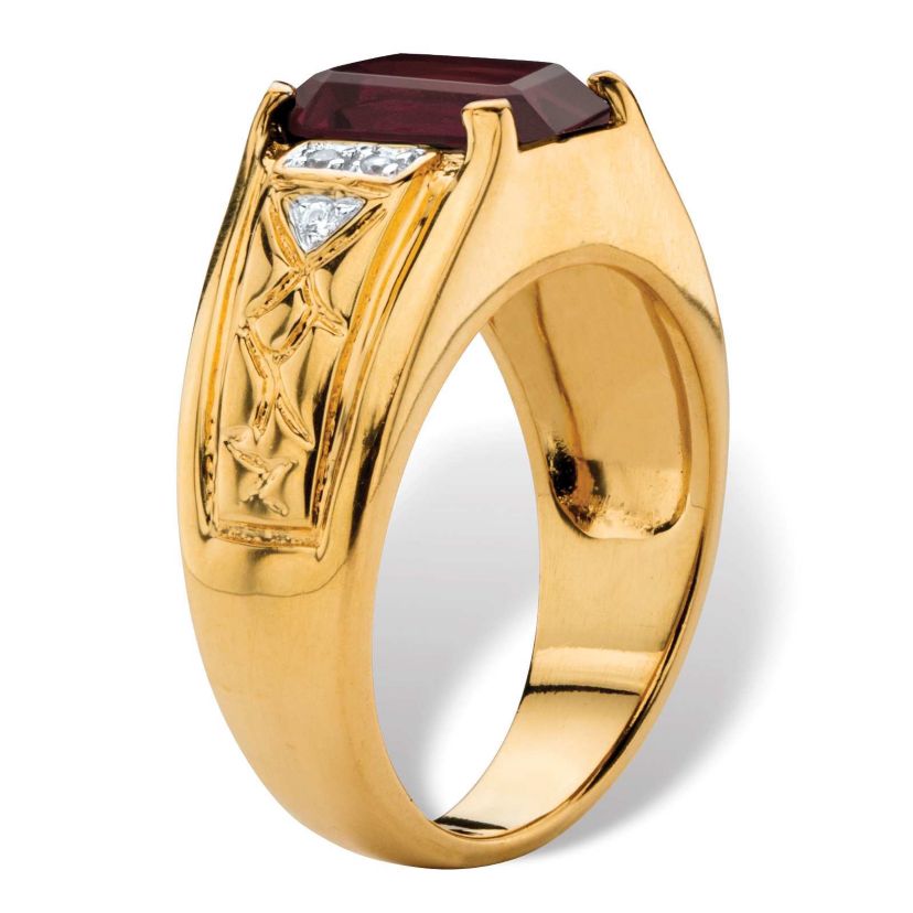 Mens 3.55 TCW Genuine Garnet and Diamond Accent 18k Gold-Plated Etched Ring