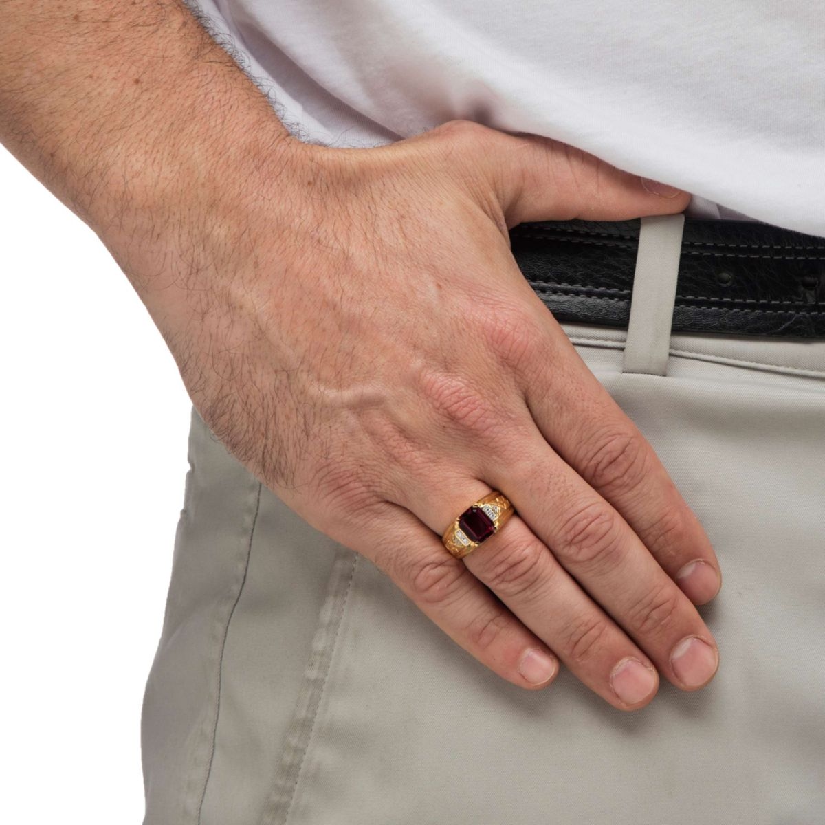 Mens 3.55 TCW Genuine Garnet and Diamond Accent 18k Gold-Plated Etched Ring