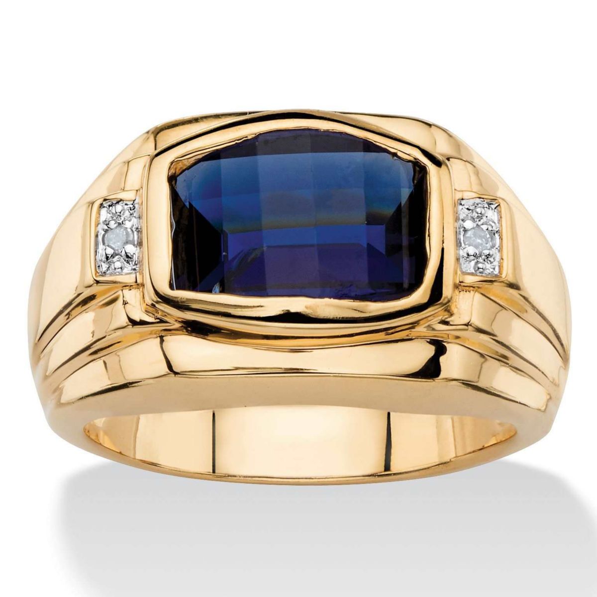 Lab Created Mens 2.77 TCW Created Blue Sapphire and Diamond Accent 18k Gold-Plated Ring
