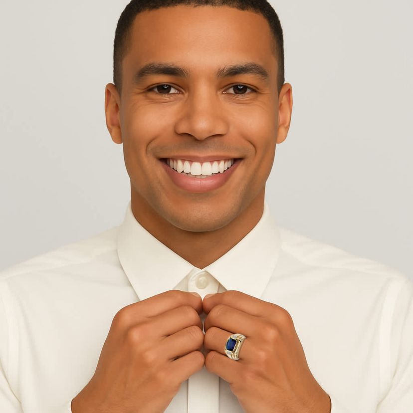 Lab Created Mens 2.77 TCW Created Blue Sapphire and Diamond Accent 18k Gold-Plated Ring