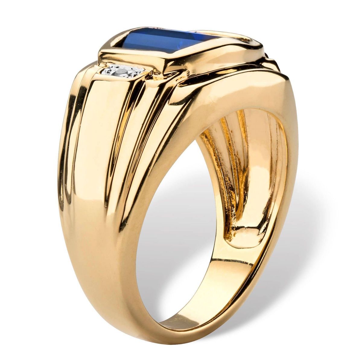 Lab Created Mens 2.77 TCW Created Blue Sapphire and Diamond Accent 18k Gold-Plated Ring