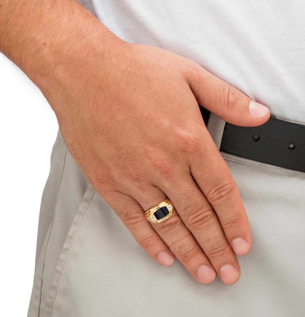 Lab Created Mens 2.77 TCW Created Blue Sapphire and Diamond Accent 18k Gold-Plated Ring