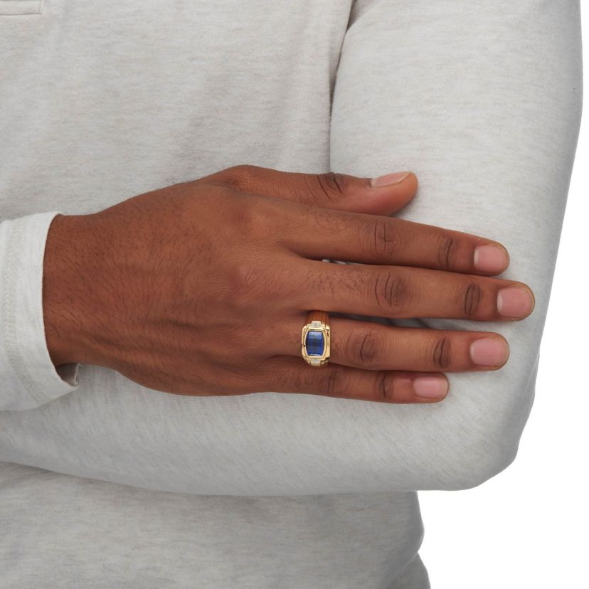 Lab Created Mens 2.77 TCW Created Blue Sapphire and Diamond Accent 18k Gold-Plated Ring