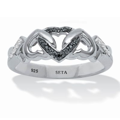 Seta Jewelry Black and White Diamond Interlocking Hearts Platinum ...