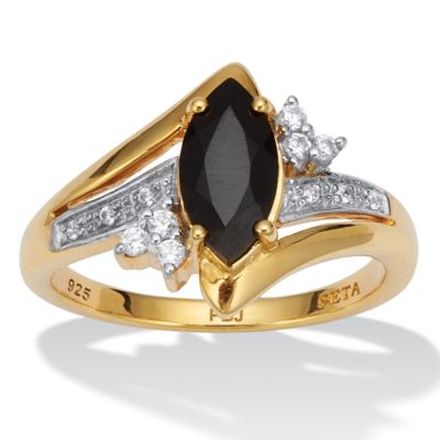 Seta Jewelry .12 TCW Marquise Cut Natural Black Onyx and Cubic Zirconia 18k Yellow Gold-Plated Sterling Silver Ring, 7