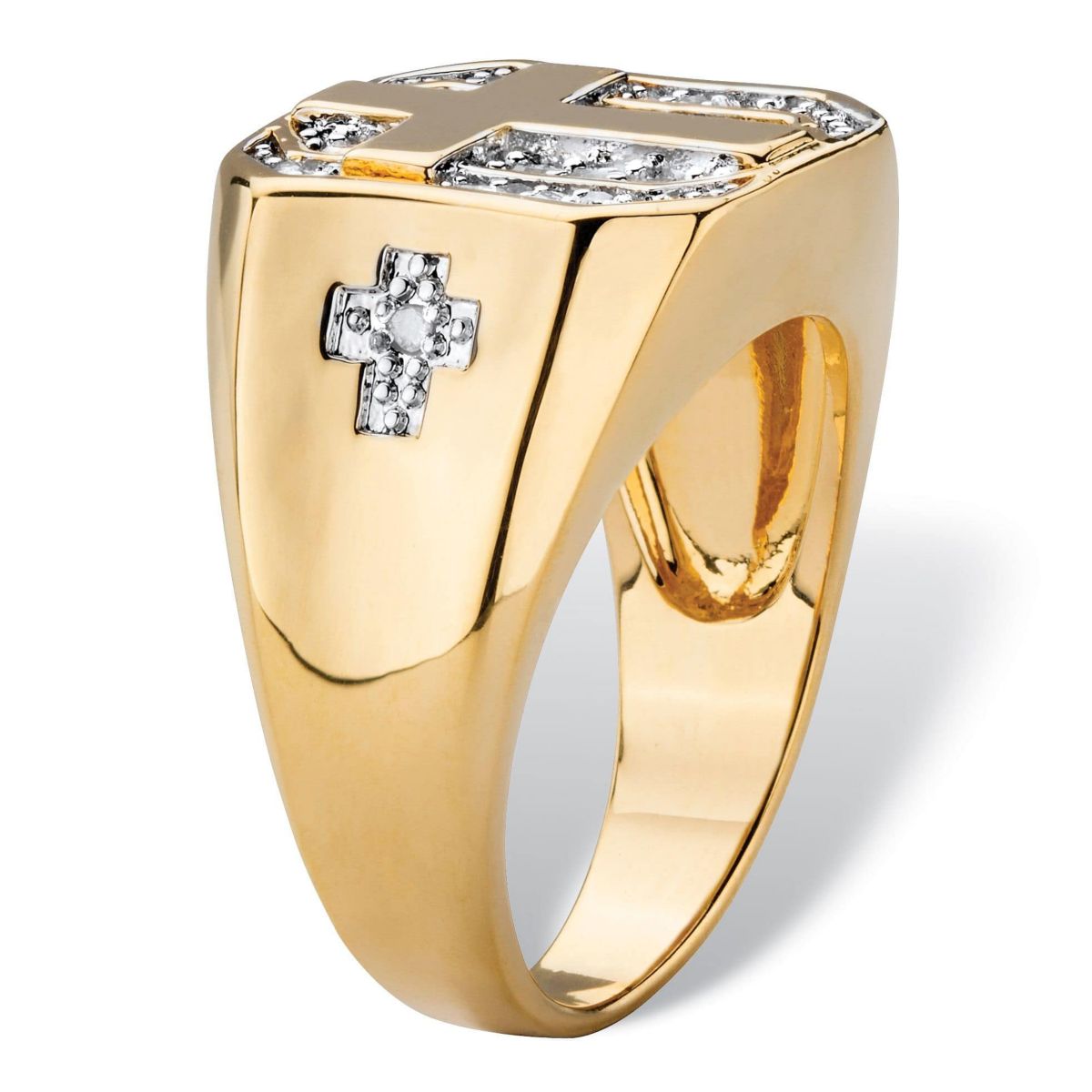 Mens 1/5 TCW Round Diamond Yellow Gold-Plated Pave-Style Octagon Cross Ring