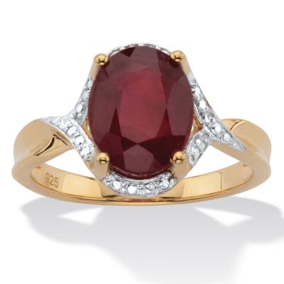 Seta Jewelry 3.15 Cttw. Oval Cut Red Ruby 14k Gold-Plated Silver Two Tone Halo Ring, 7