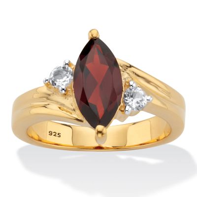 Seta Jewelry Classic Marquise-Cut Genuine Garnet and White Topaz Two-Tone Ring 2.22 TCW Gold-Plated Sterling Silver, Red, 7