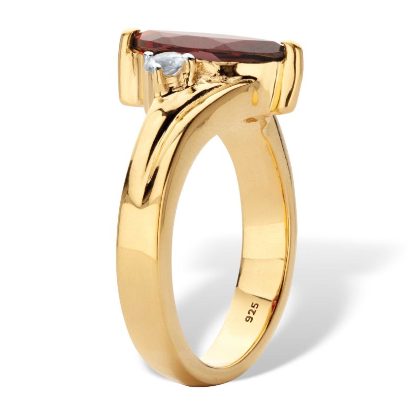 2.22 Cttw. Red Garnet and White Topaz Two-Tone Gold-Plated Sterling Silver Ring