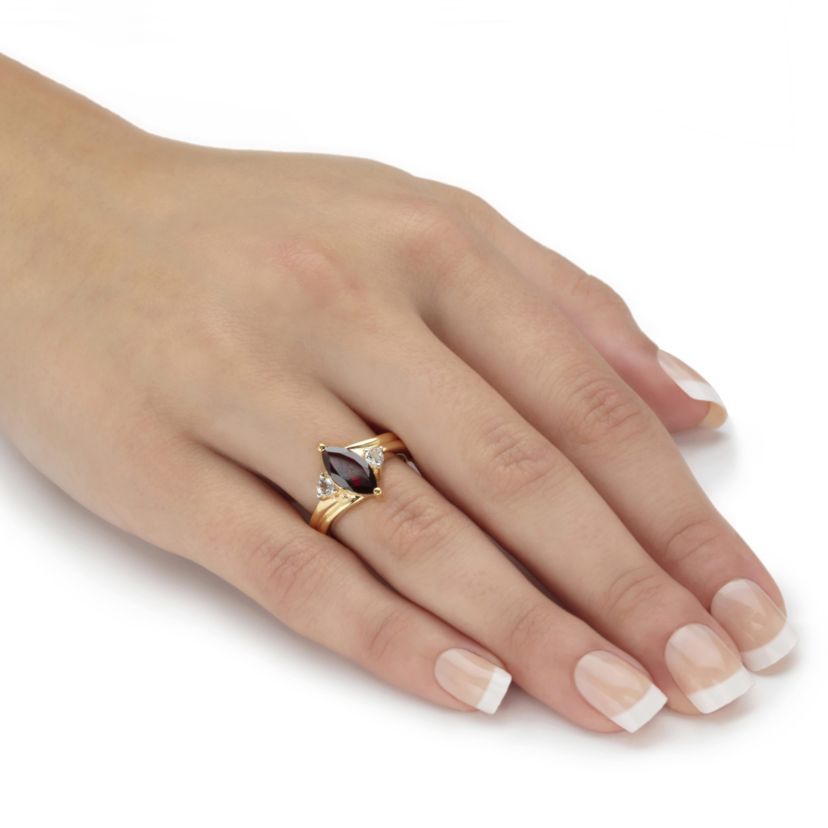 2.22 Cttw. Red Garnet and White Topaz Two-Tone Gold-Plated Sterling Silver Ring